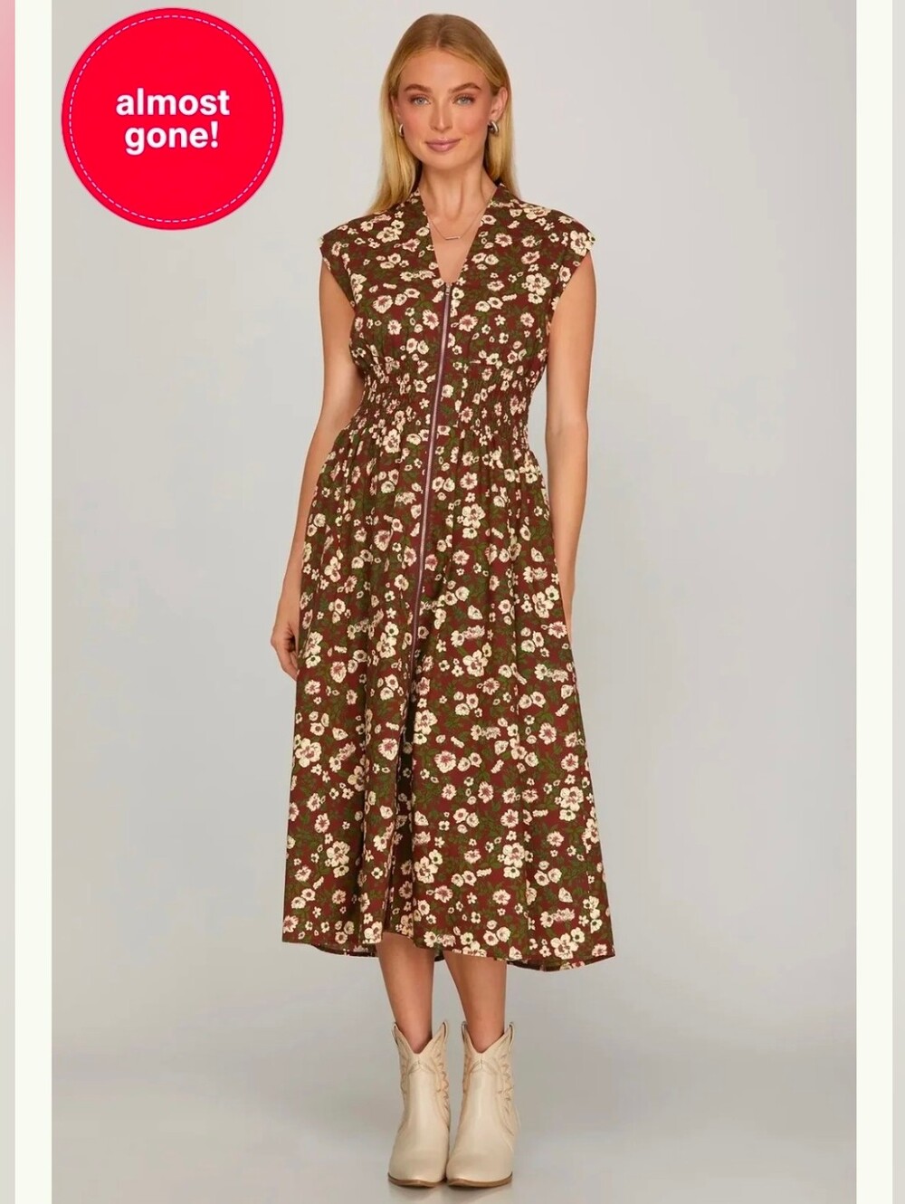 She + Sky Smocked Waist Midi Zipper Dress, Size 1X
